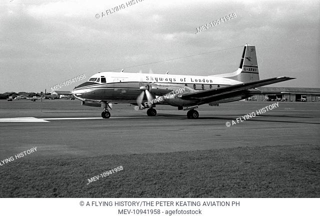Avro 748 G-ARMV of Skyways of London taxying at Farnborough Air Show in September 1961