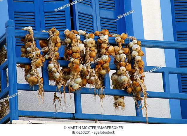Garlic on a balcony, Nisyros, Dodecanese, Greece