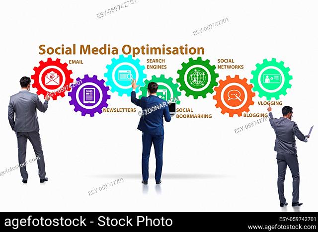 Social media optimisation concept with the businessman