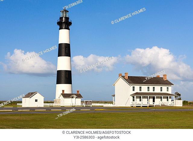 An afternoon view of the Bodie Island Lighthouse in Nags Head in the Outer Banks of North Carolina