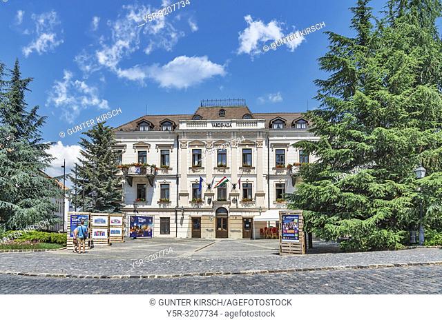 The Town Hall (Varoshaza) of Veszprem is located on Ovaros Square. The building was built in 1857 for a bank of the church in the Romanesque style, Veszprem