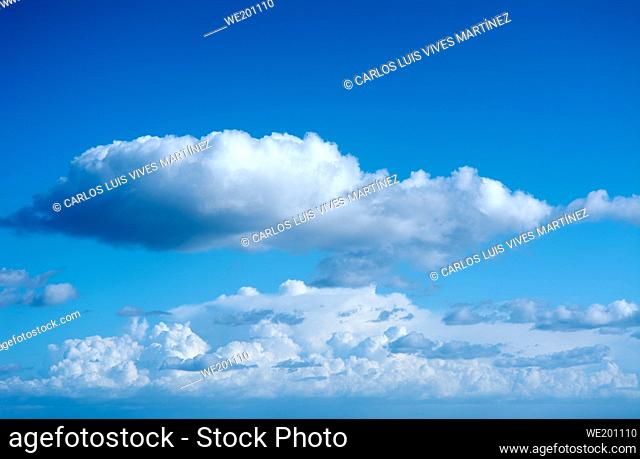 gorgeous, blue sky with fluffy clouds, textures copy space background,
