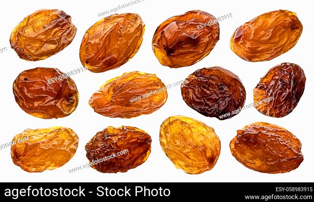 Raisins isolated on white background with clipping path, close up