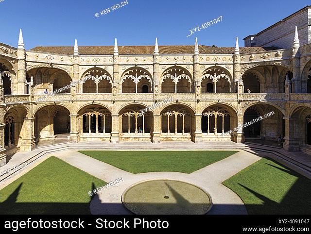 Lisbon, Portugal. The cloister of the Mosteiro dos Jeronimos/Monastery of the Hieronymites. The monastery is considered a triumph of Manueline architecture and...