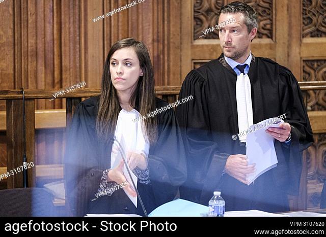 Lawyer Audrey Lamy and Lawyer Alexandre Wilmotte representing the accused pictured during the jury constitution session at the assizes trial of Sami Haenen (44)...
