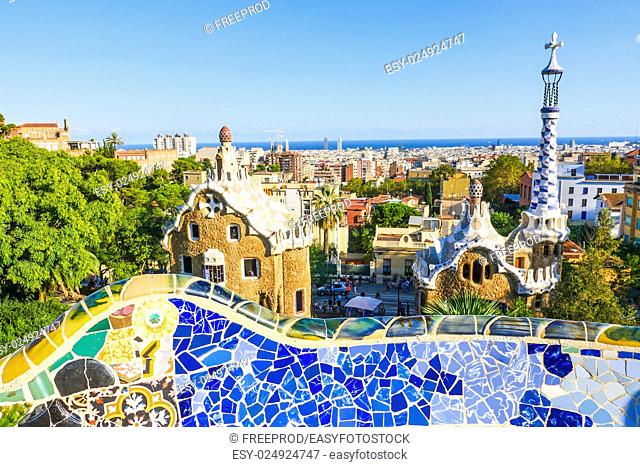 Park Guell by architect Antoni Gaudi in Barcelona, Spain