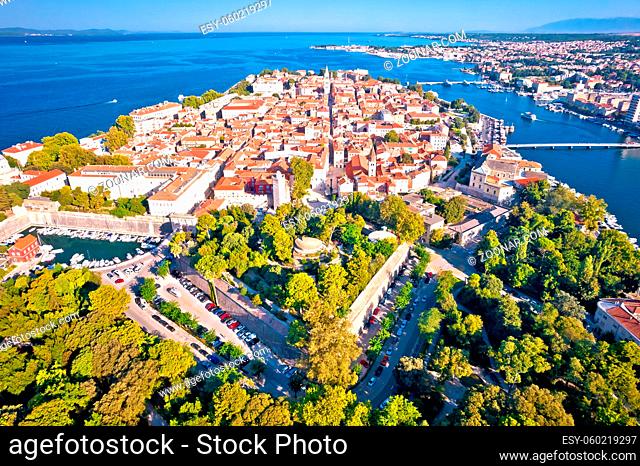 Zadar city walls and historic center aerial view, Dalmatia region of Croatia