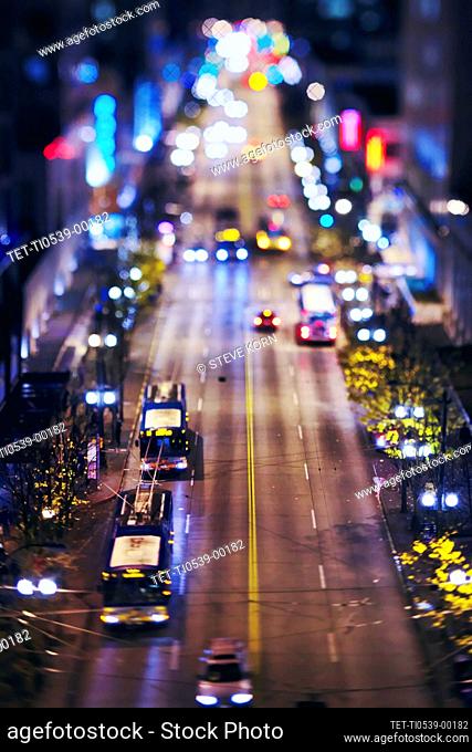 USA, Washington, Seattle, High angle view of cars in city at night