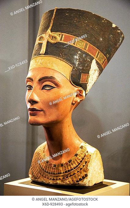 Bust of Nefertiti, queen and wife of the Ancient Egyptian Pharaoh Akhenaten Amenhotep IV