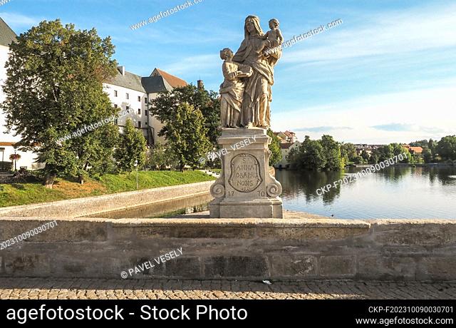 The Pisek Stone Bridge, Czech cultural monument, over River Otava is the oldest preserved early Gothic bridge in the Czech Republic, September 17, 2023
