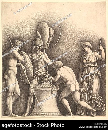 Four classical figures (pagan sacrifice), 1638. Creator: Wenceslaus Hollar