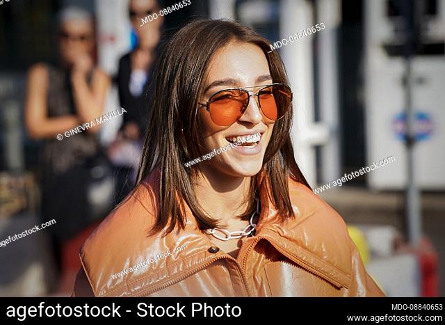 Italian influencer Ginevra Mavilla guest at Tod’s fashion show on the third day of Milan Fashion Week Women's Spring Summer 2022