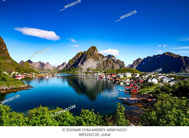 Lofoten islands is an archipelago in the county of Nordland, Norway. Is known for a distinctive scenery with dramatic mountains and peaks