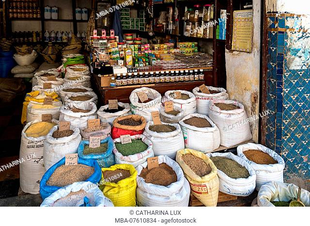 Morocco, Fez, Mellah, shop, pulses