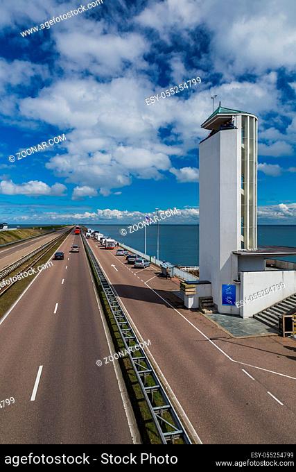 Road on Afsluitdijk dam in Netherlands - architecture background