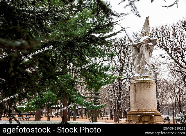PARIS, FRANCE - MARCH, 2018: Leconte de Lisle statue at the Luxembourg Palace garden in a freezing winter day day just before spring