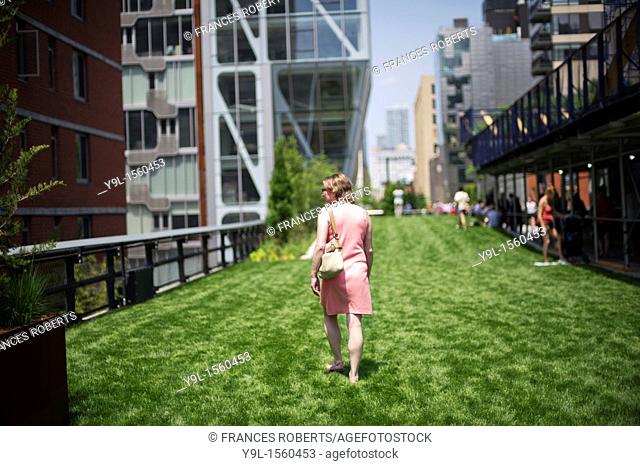 Visitors enjoy the Great Lawn area of the High Line Park in Chelsea