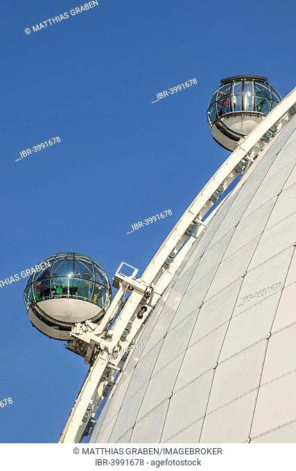 Sky View view cabins on the dome of the event arena Ericsson Globe, the largest spherical building, Johanneshov, Stockholm, Stockholm County, Sweden