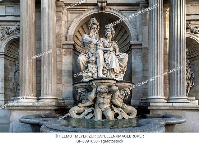 Albrecht Fountain, 1869, with the figures of Danubius and Vindobona, Albertina Bastion, Vienna, Vienna State, Austria