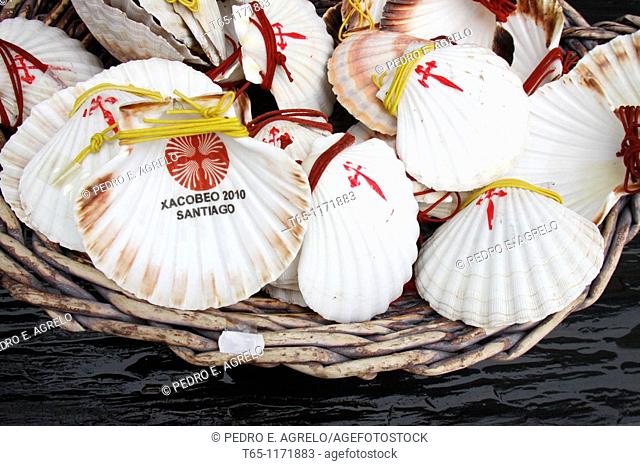 Typical pilgrim scallop shells for sale, Ocebreiro, Province of Lugo, Spain. Way of St. James. Año Santo Jacobeo (Jubilee Year) 2010