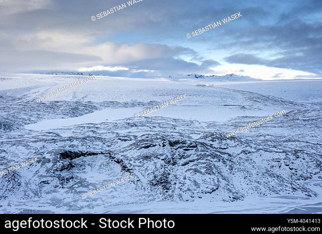 Jokulsarlon Glacier seen from above, Eastern Region, Iceland, Europe