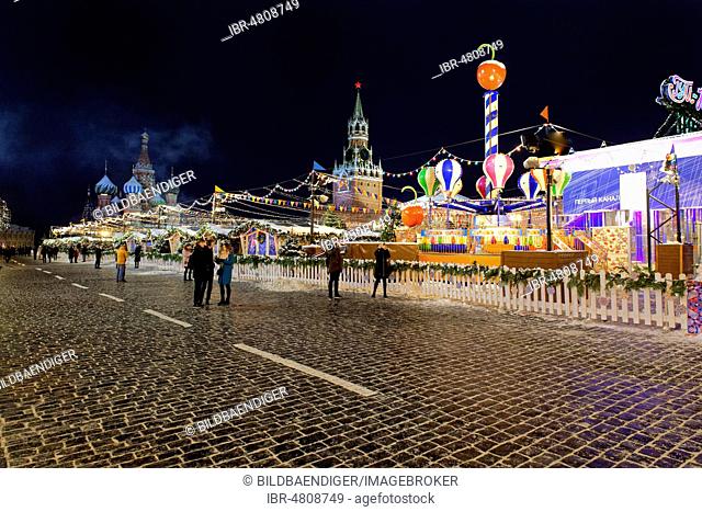 Christmas market next to the GUM ice rink, GUM-Katok, Red Square, Moscow, Russia