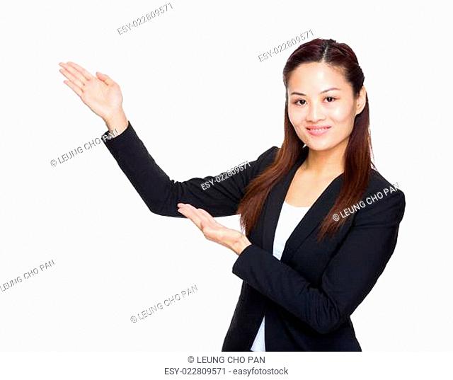 Asian business woman with hand presentation