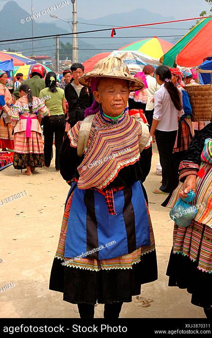 Flower Hmong Women at Bac Ha Market near Sapa Vietnam, Vietnam