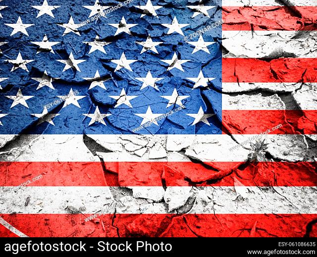 Usa flag on dry cracked earth texture