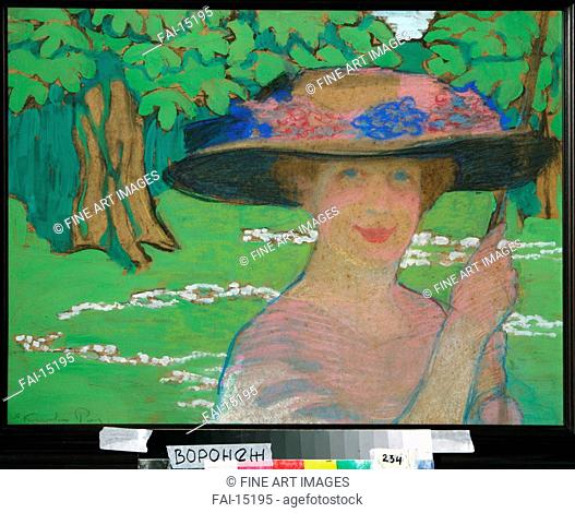 Pink Umbrella. Kiseleva (Chernaya), Elena Andreevna (1878-1974). Pastel on cardboard. Russian Painting, End of 19th - Early 20th cen. . 1910
