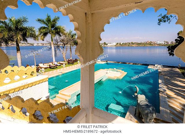 India, Rajasthan state, Dungarpur, the Udai Bilas Palace hotel on the Gaibsagar lake is the Maharaja's residence
