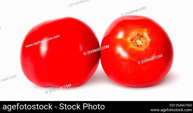 Two red ripe tomatoes isolated on white background