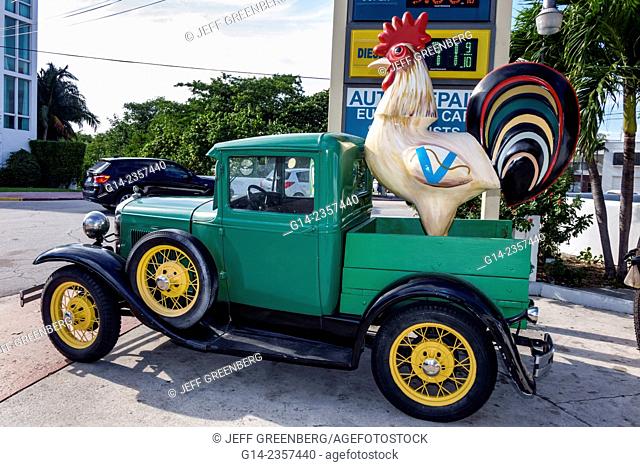 Florida, Miami Beach, antique, truck, vehicle, giant rooster, attention getter