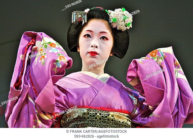 A Geisha dancing during the Kyoto Spring Geiko Dances