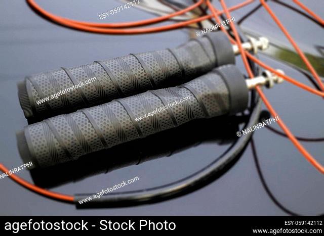 View side of fitness jumping rope with idea concept, stock photo