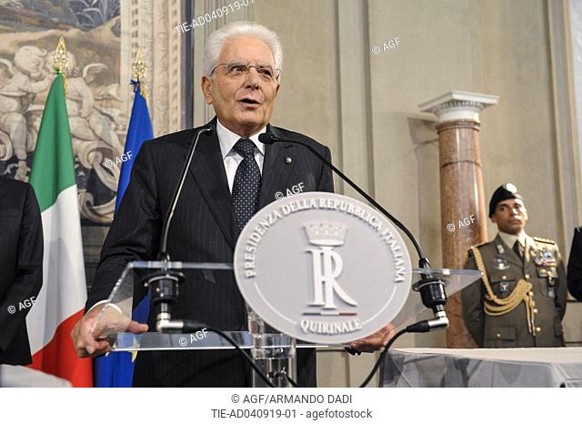 Italian President Sergio Mattarella arrives at Rome's Quirinale Presidential Palace, . The Italian presidential palace says Premier Giuseppe Conte has formed a...