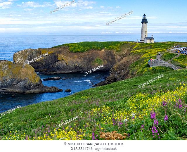The Yaquina lighthouse, also known as the Foulweather Lighthouse, was built in the 19th Century, to guide mariners off the rugged coast of Oregon
