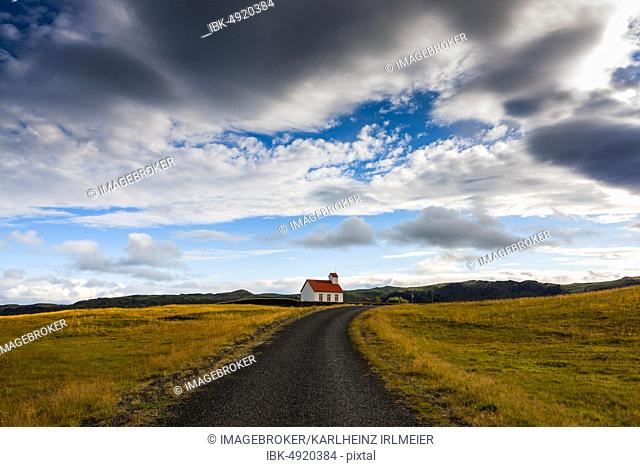 Small church with red roof in South Iceland, Iceland, Europe