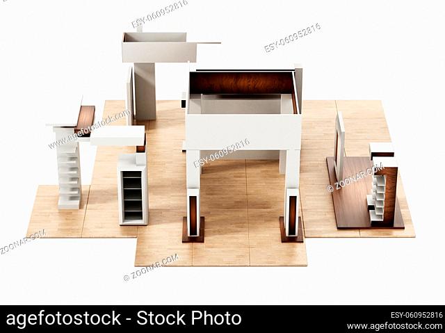 Generic trade fair stand isolated on white background. 3D illustration