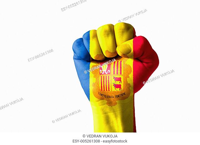 Fist painted in colors of andora flag