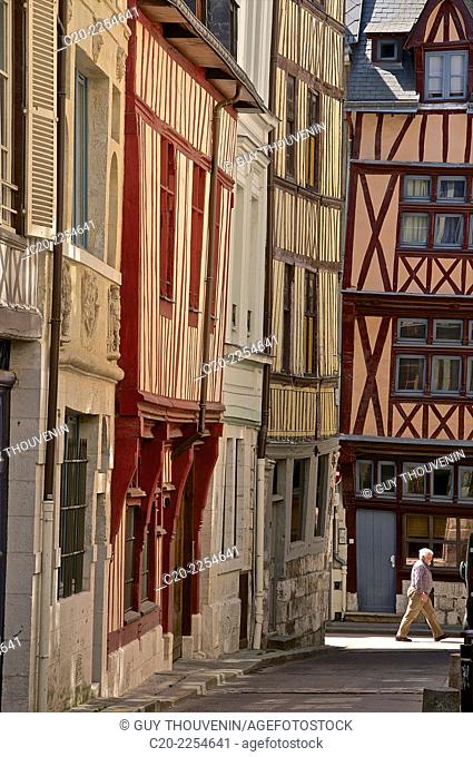 Medieval houses, facade, half timbered, old town, Rouen , Normandy 76, france