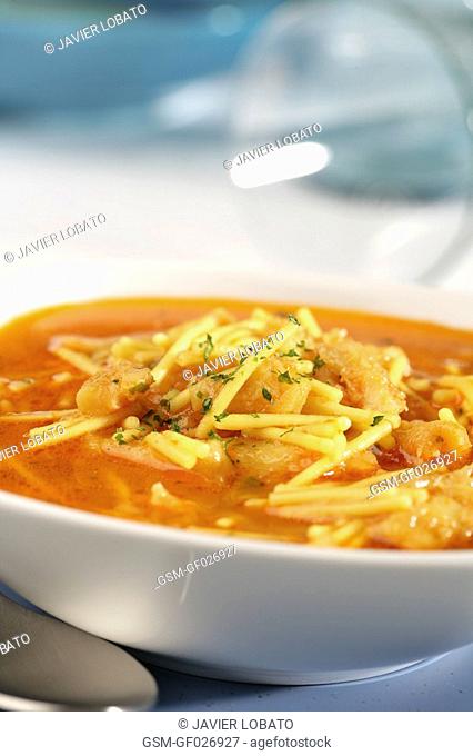 Noodles soup with cod