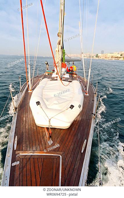 Sailboat wet deck on yacht