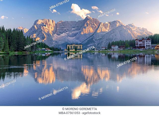 Misurina and the lake with Sorapis mountain on the background, Auronzo di Cadore, Belluno, Veneto, Italy