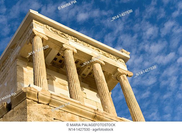 Temple of Athena Nike at the entrance to the Acropolis, Columns detail, Athens, Greece