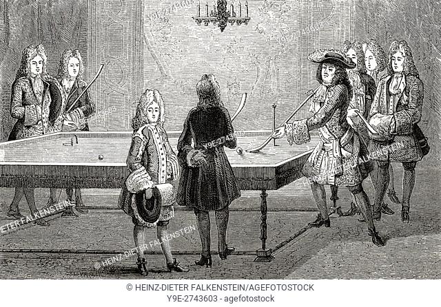 Louis XIV playing billiards, Versailles, France, 1694, Louis the Great, King of France, 1638-1715