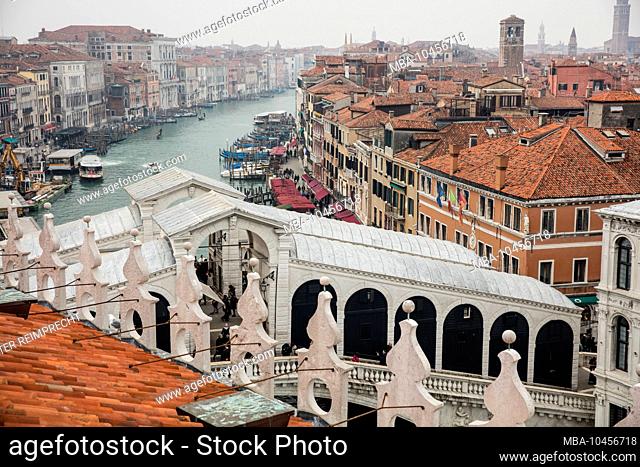 Venice, Rialto Bridge from Above, Grand Canal, above the rooftops