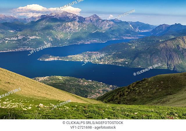 View towards Bellagio and Lecco from mount Tremezzo, Como Lake, Lombardy, Italy