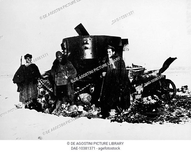 Soviet tank destroyed by nationalists during the Battle of Teruel, December 1937-February 1938, Spain, Spanish Civil War, 20th century