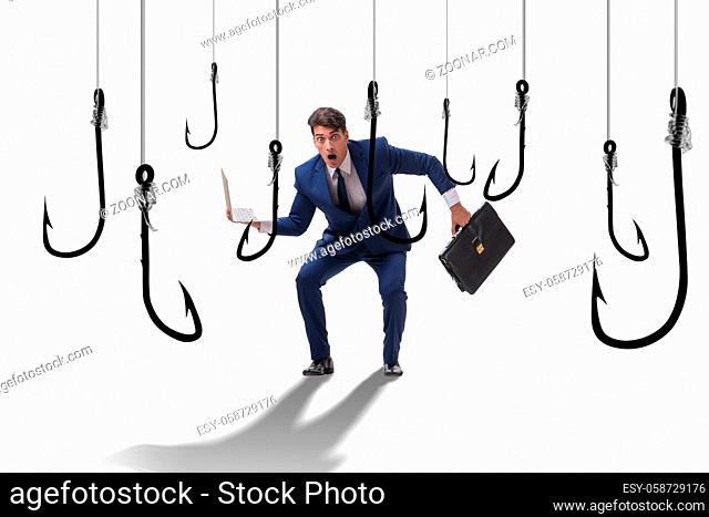 Businessman being tempted to bite the bait